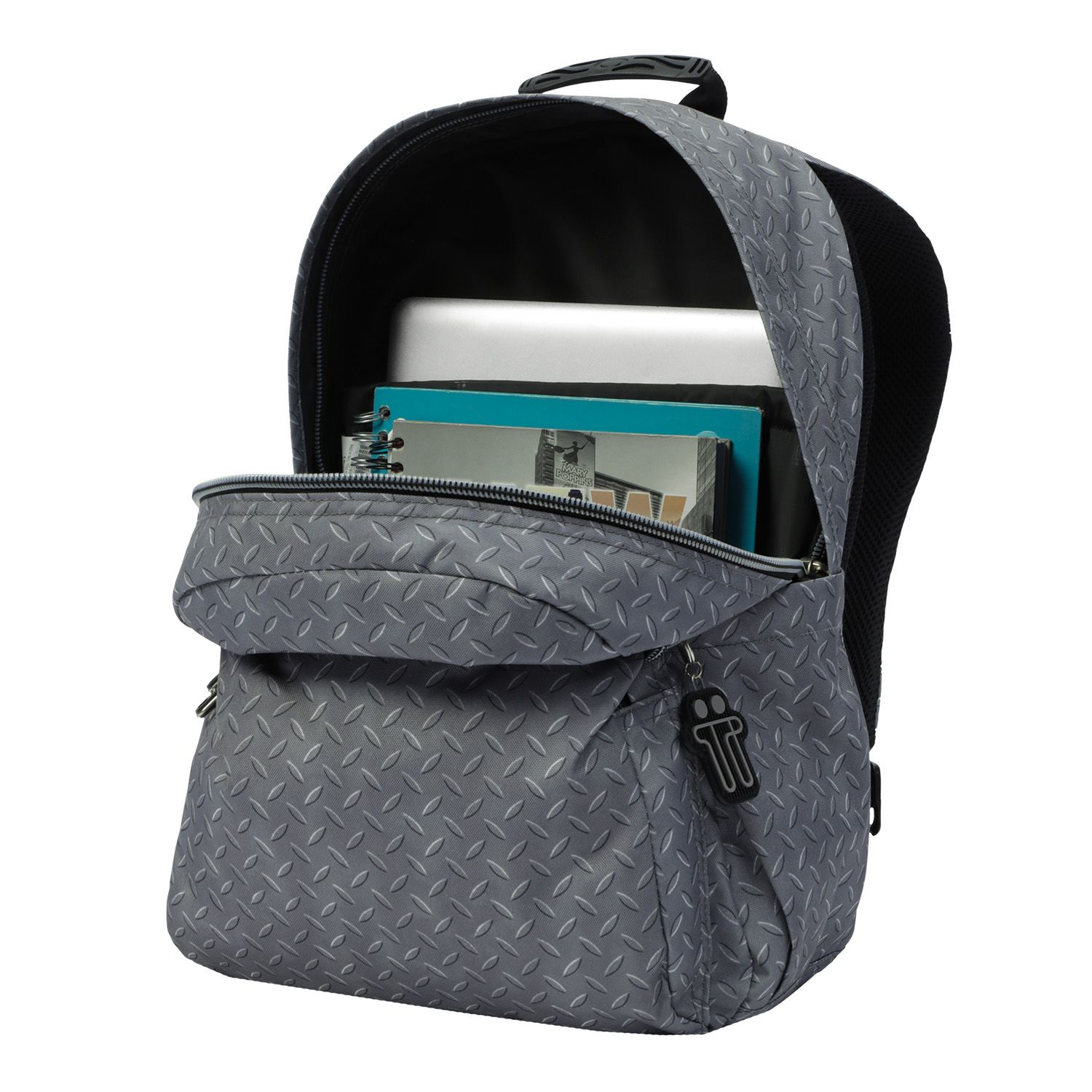 Mochila escolar adaptable a carro gris metálico - Acuareles