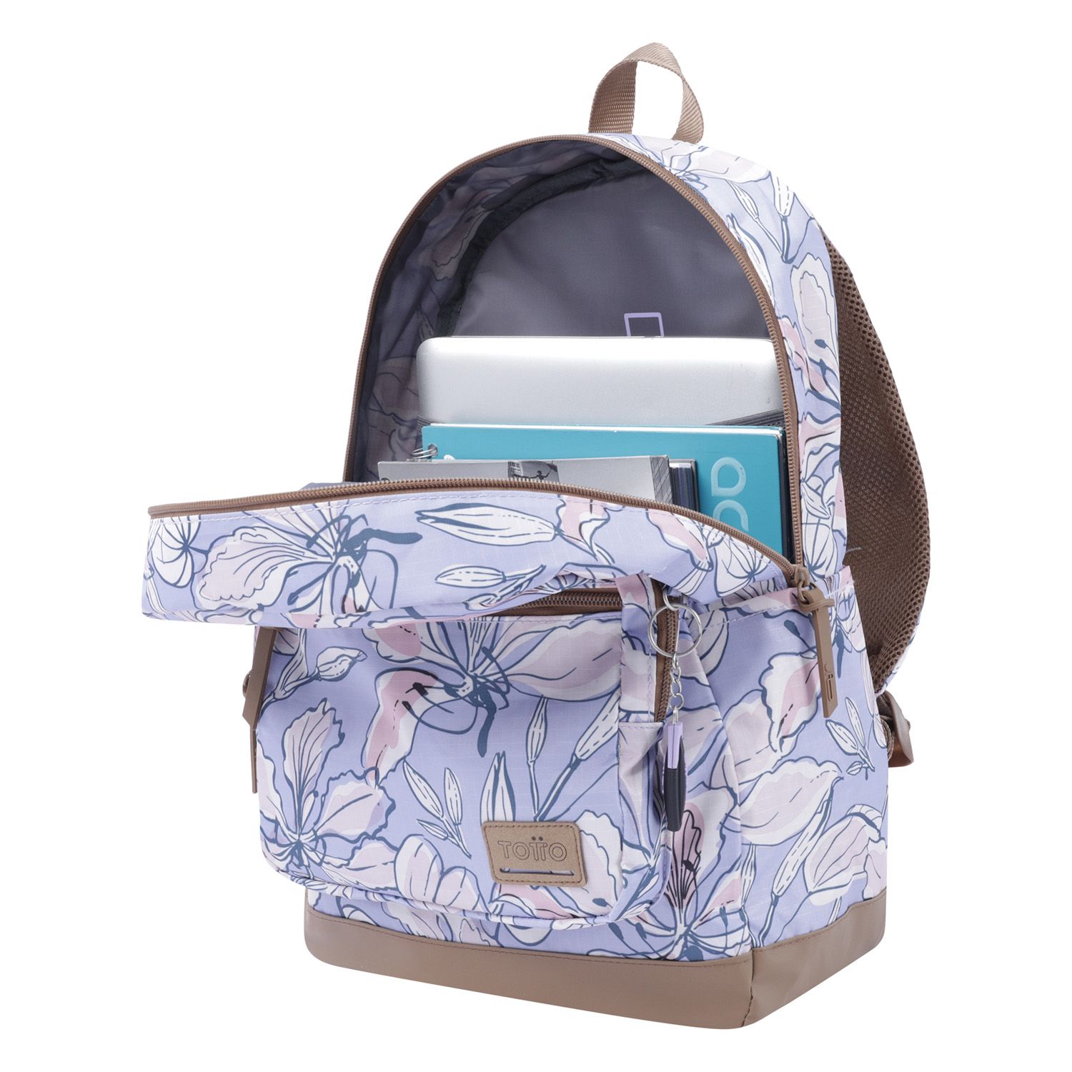 Mochila urbana morado y flores rosas - Tocax