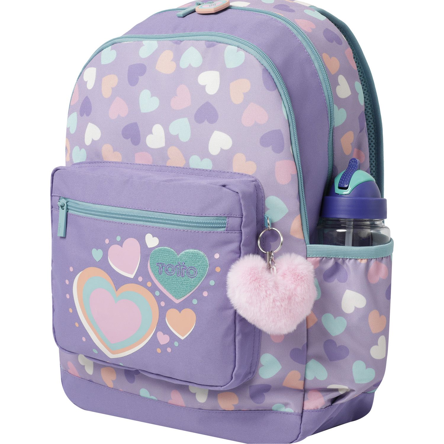 Mochila escolar morado y corazones - Glony