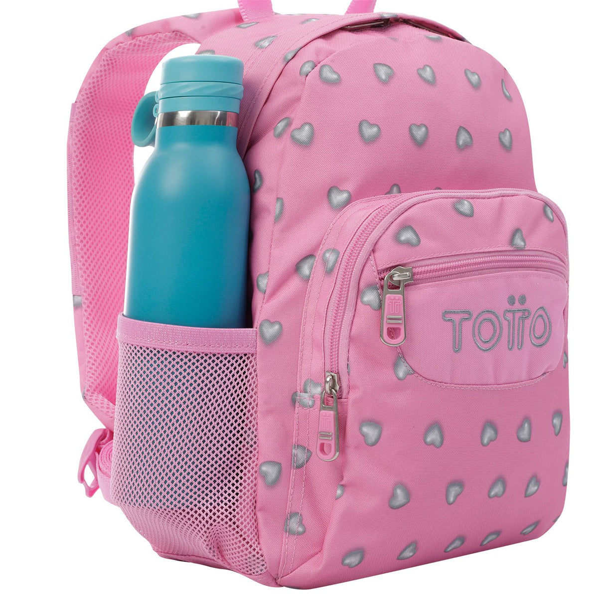 Mochila Escolar Totto Con Ruedas Corazones Rosas Renglones Rosa